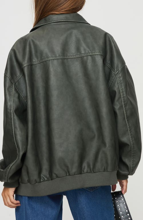 Shop Princess Polly Goldsmith Oversize Faux Leather Bomber Jacket In Green