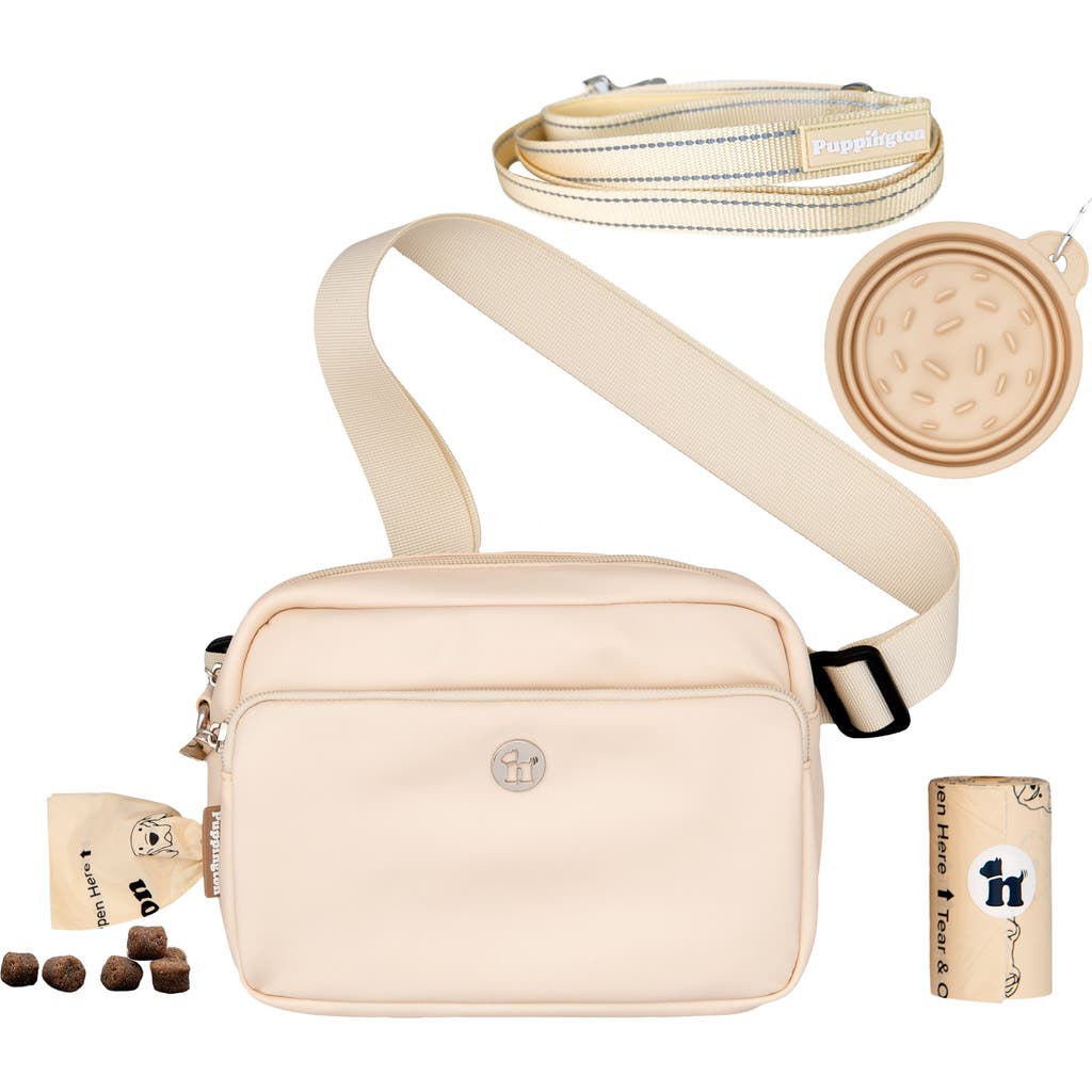 Puppington 3-in-1 Dog Walking Bag With Poop Bags Plus Travel Bowl And Reflective Leash In Vanilla Cream