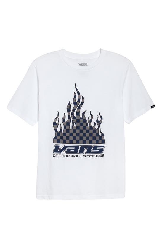 Vans Kids' Reflective Checkerboard Flame Graphic Tee In White