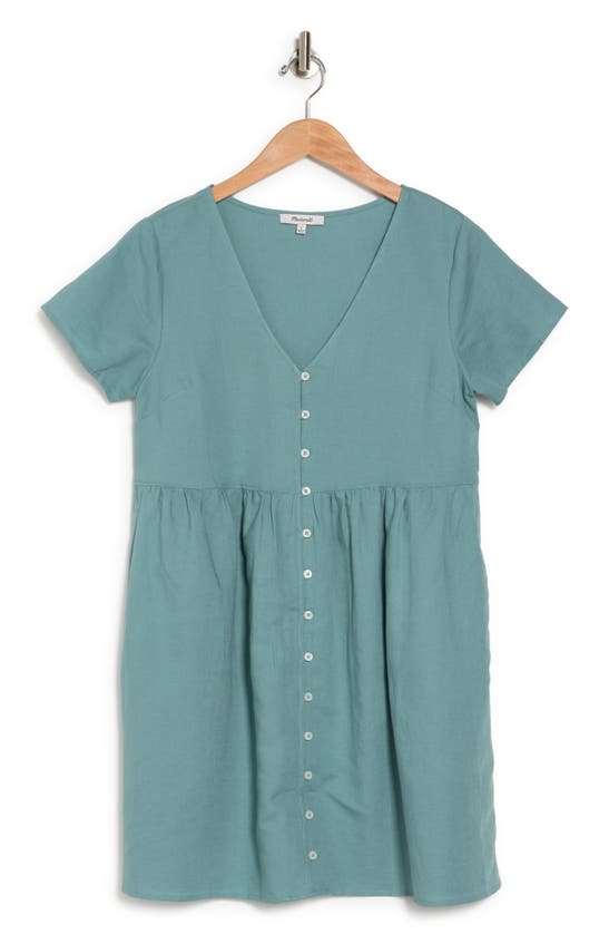 Madewell V-neck Button Front Linen Blend Minidress In Warm Thistle |  ModeSens