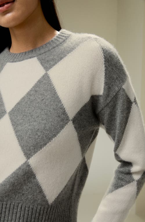 Lilysilk Round Neck Diamond Pattern Cashmere Sweater In Grey