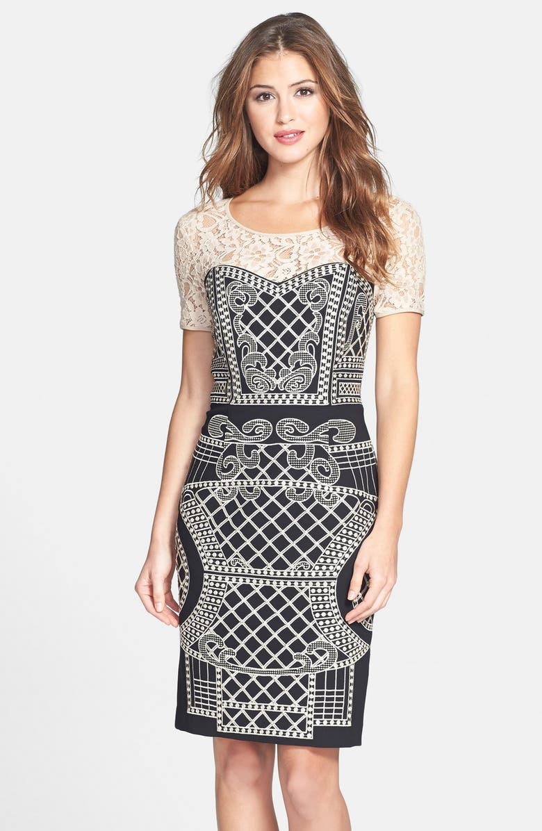 Nue by Shani Lace Yoke Embroidered Sheath Dress | Nordstrom