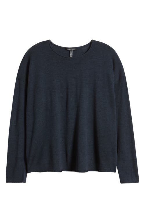 Shop Eileen Fisher Crewneck Wool Sweater In Deep Adriatic