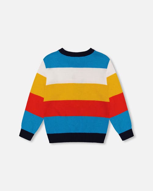 Shop Deux Par Deux Little Boy's Multicolor Striped Sweater With Karting Jacquard In Peacoat