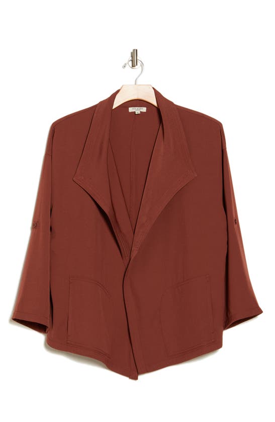 Max Studio Draped Open Front Twill Jacket In Brown