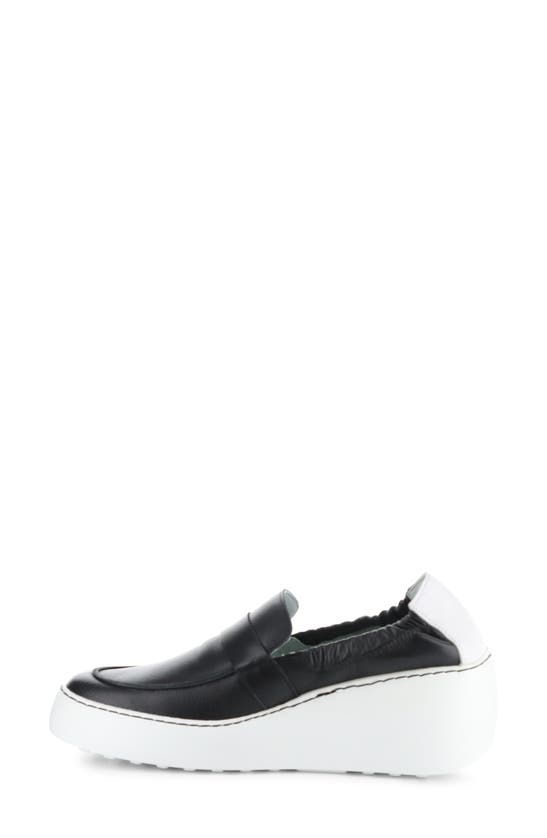 Shop Fly London Duli Platform Wedge Loafer In Black/ White Mousse