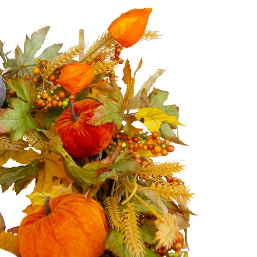 Northlight Velvet Pumpkins And Wheat Artificial Fall Harvest Wreath In Orange