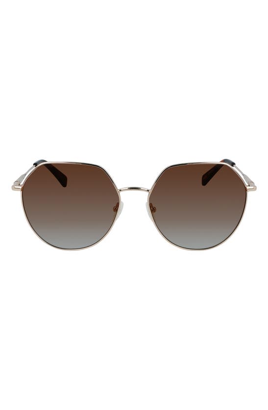 Longchamp Roseau 60mm Gradient Round Sunglasses In Rose Gold / Brick
