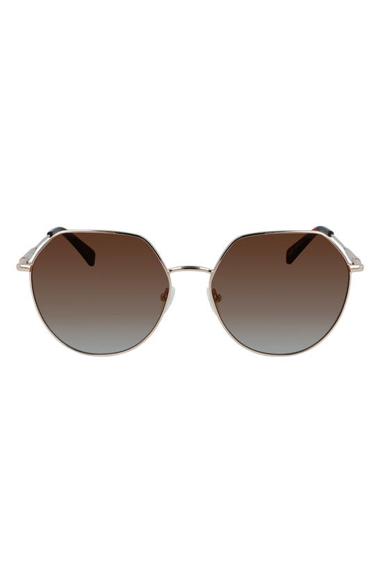 Longchamp Roseau 60mm Gradient Round Sunglasses In Rose Gold / Brick