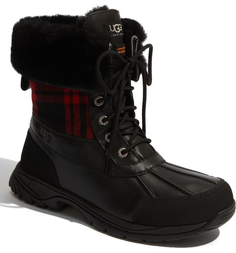 UGG<SUP>®</SUP> Butte Plaid Waterproof Boot, Main, color, 001