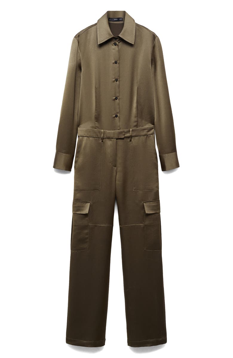 MANGO Kate Long Sleeve Satin Cargo Jumpsuit | Nordstrom