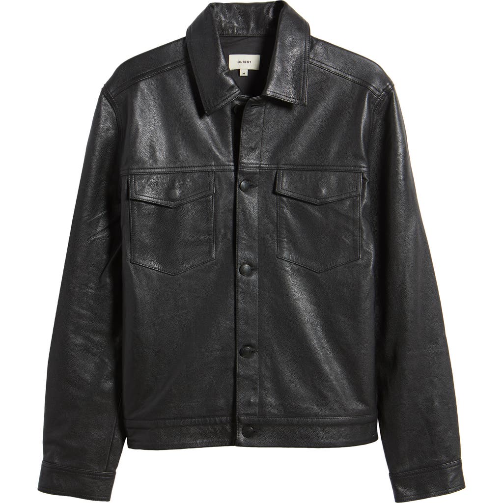 Dl1961 Vaughn Leather Trucker Jacket In Obsidian Leather