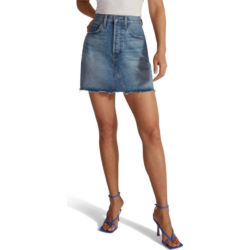 Favorite Daughter The Sadie Raw Hem High Waist A-Line Denim Miniskirt in Camden