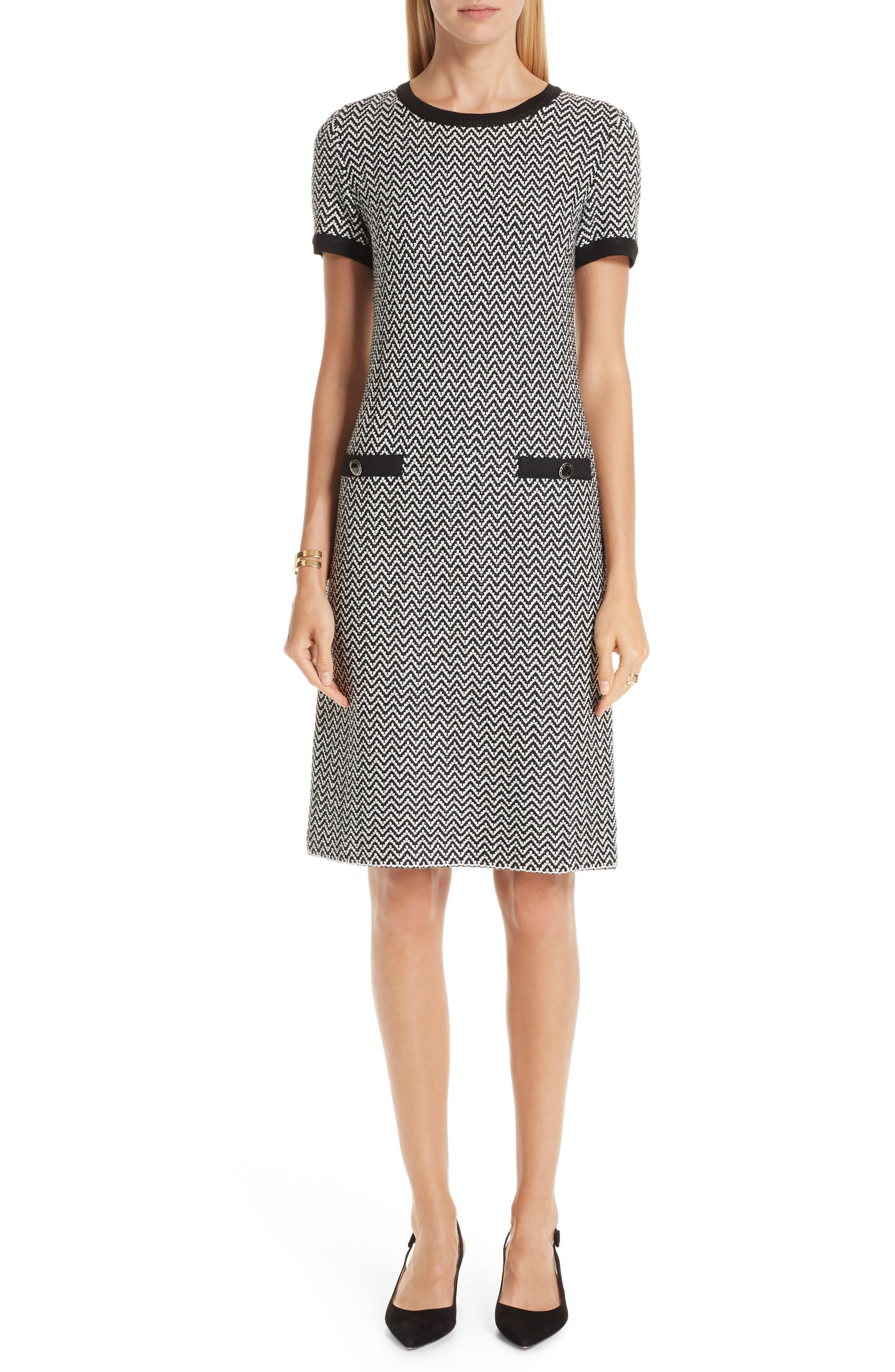 St. John Collection Mod Herringbone Knit Dress, Black