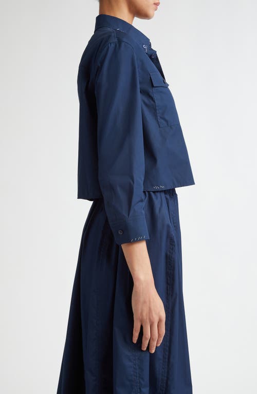 Shop Marni Embroidered Logo Crop Cotton Poplin Button-down Shirt In Light Navy