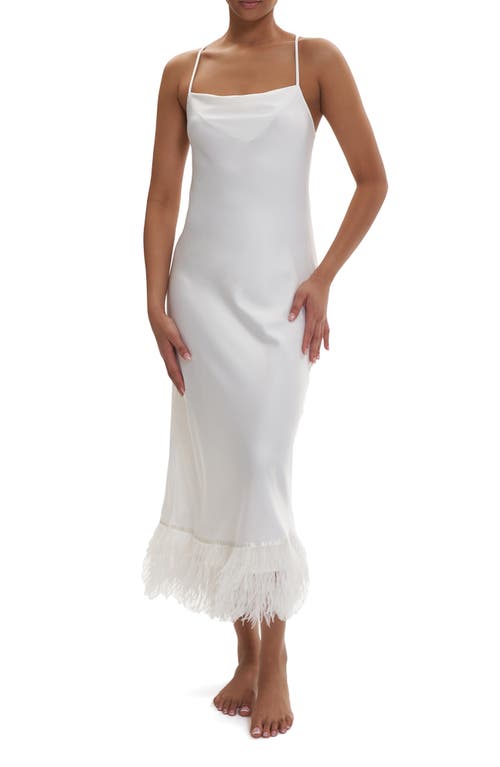 Rya Collection Swan Ostrich Feather Trim Charmeuse Nightgown in Ivory