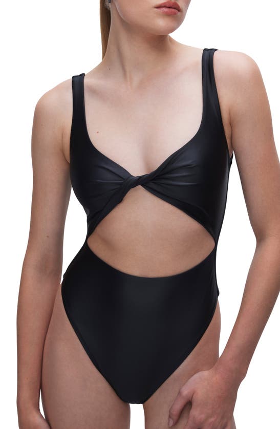 Shop Good American Twisted Cutout One-piece Swimsuit In Black001
