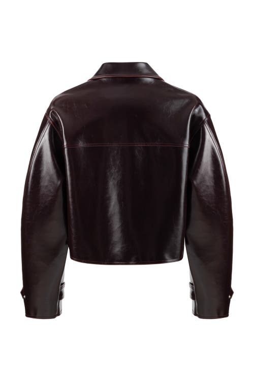 Shop Nocturne Faux Leather Cropped Jacket In Burgundy