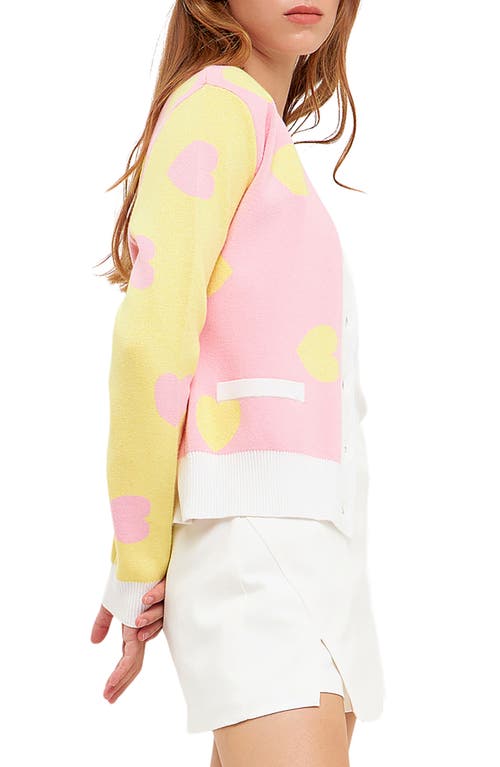 English Factory Heart Shape Cardigan In Pink/yellow
