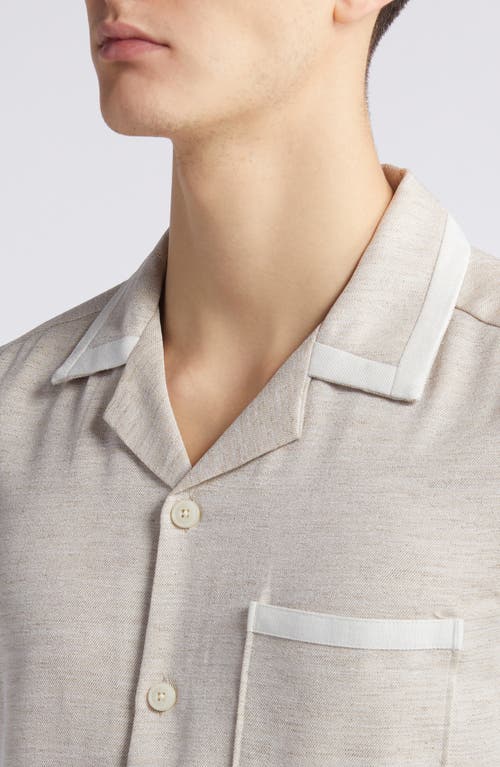 Shop Reiss Vita Knit Camp Shirt In Oatmeal/white