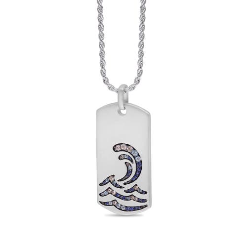 Luvmyjewelry Sterling Silver Surfrider Beach Design Blue Saphhire, White Topaz Gemstone Tag Chain In Silver