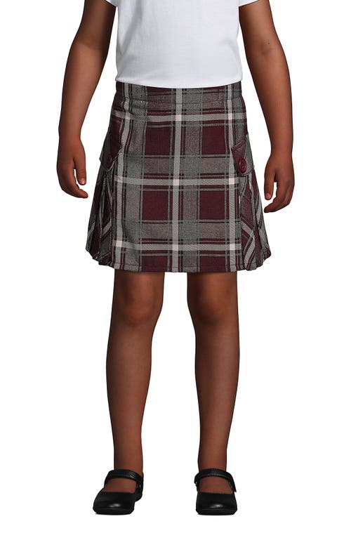 Lands' End School Uniform Girls Slim Side Pleat Plaid Skort Above Knee In Burgundy/gray Plaid