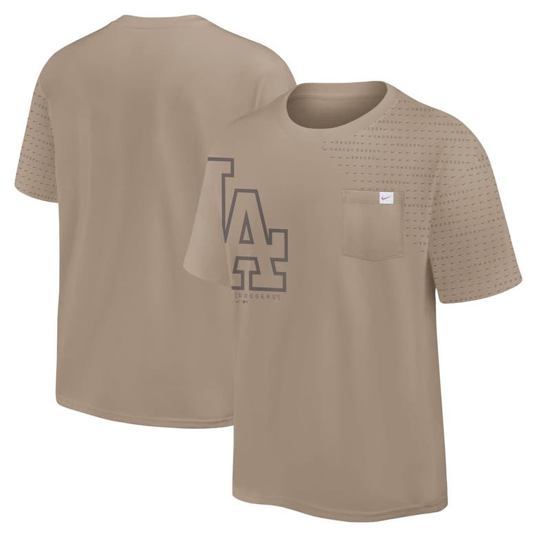 Shop Nike Khaki Los Angeles Dodgers Statement Max90 Pocket T-shirt