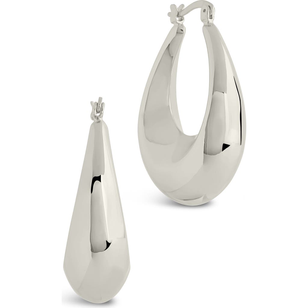 Sterling Forever Autumn Elongated Drop Hoop Earrings In Silver