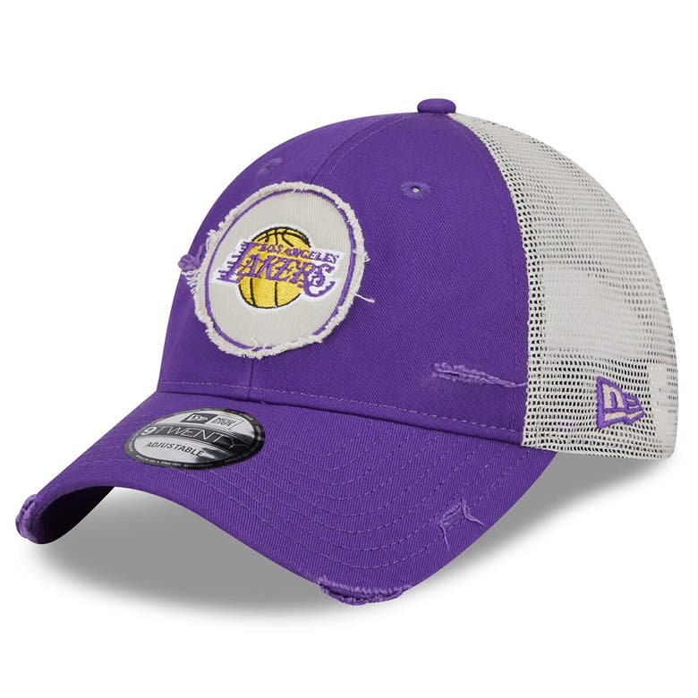 Shop New Era Purple Los Angeles Lakers  Rally Drive Distressed Patch 9twenty Trucker Adjustable Hat