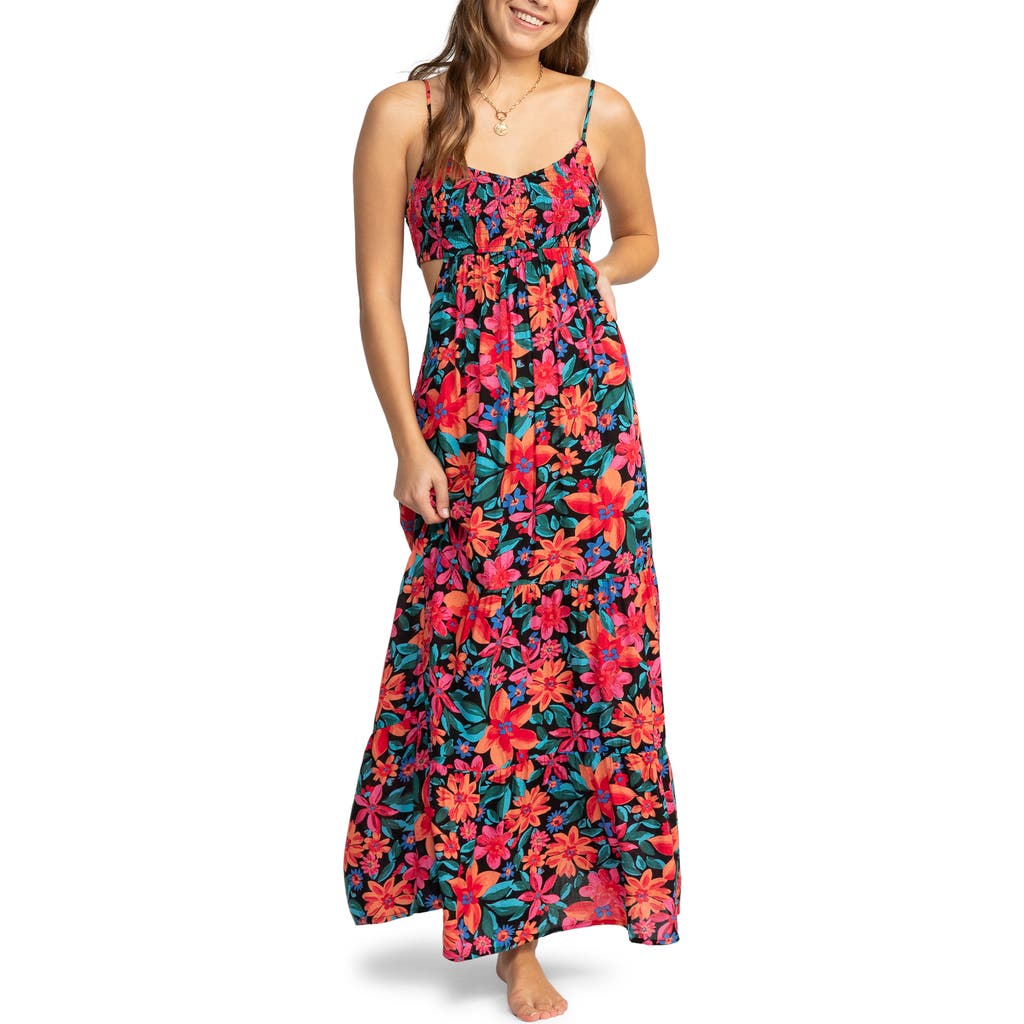 Roxy Hot Tropics Floral Cutout Maxi Sundress In Red
