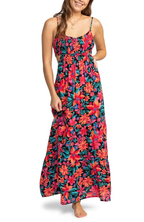 Shop Roxy Hot Tropics Floral Cutout Maxi Sundress In Anthracite Multi Floral