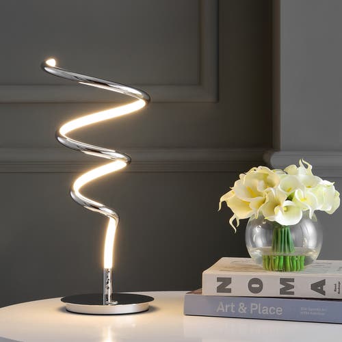 Shop Jonathan Y Scribble Modern Dimmable Metal Integrated Led Table Lamp In Chrome