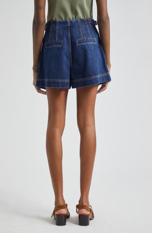 Shop Veronica Beard Jaffe Pleat Denim Shorts In Bright Blue