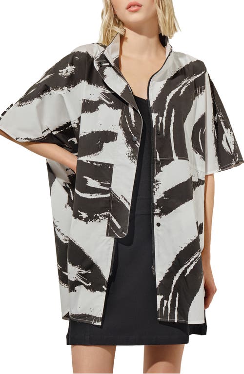 Ming Wang Abstract Print Elbow Sleeve Cotton Jacket White/black at Nordstrom,