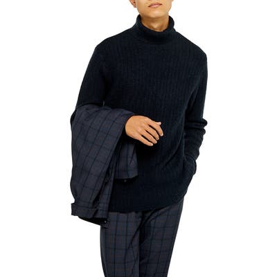 Topman Harlow Ribbed Turtleneck Sweater, Blue