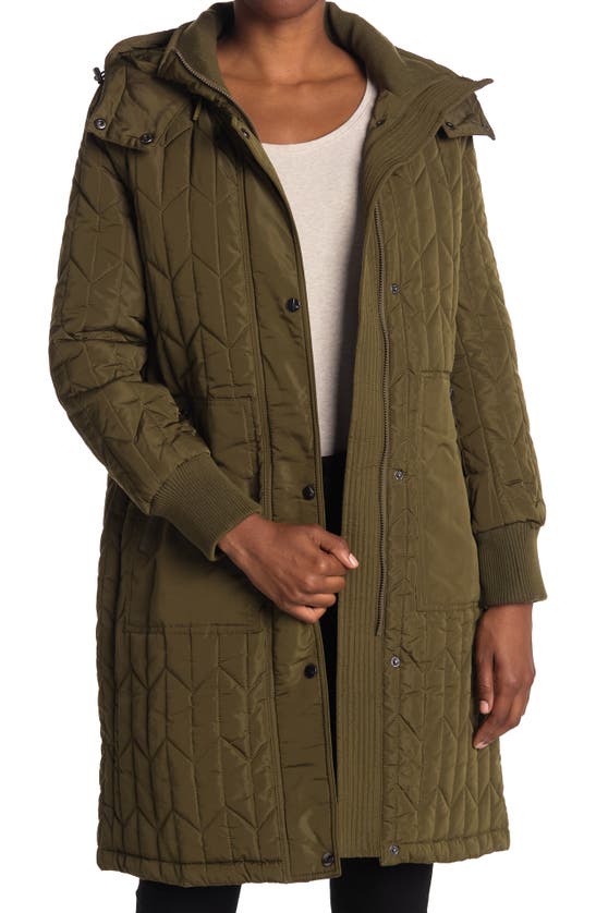 Andrew Marc Herringbone Quilted Coat In Olive