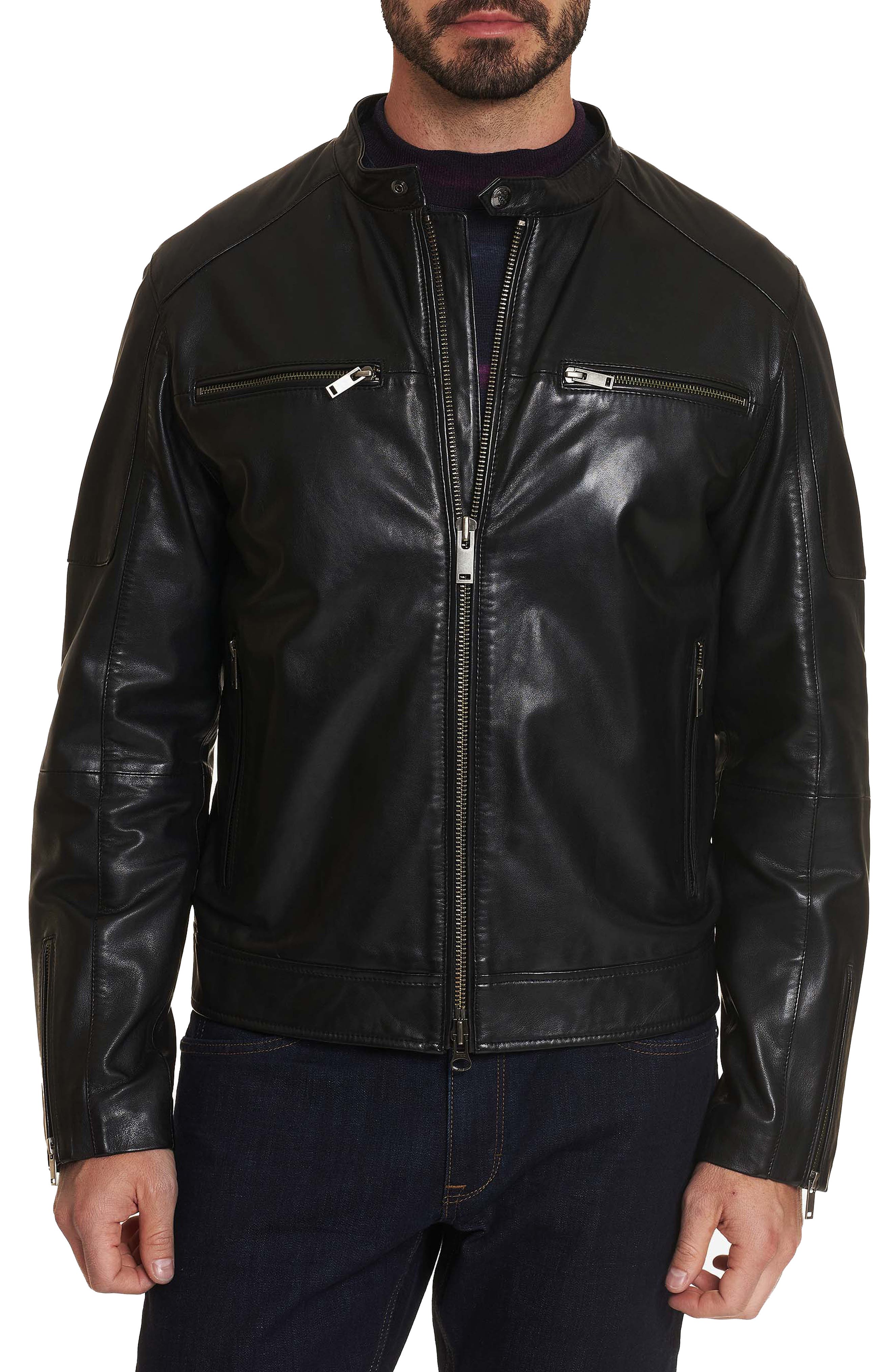 Robert Graham Lanson Leather Bomber Jacket In Black | ModeSens