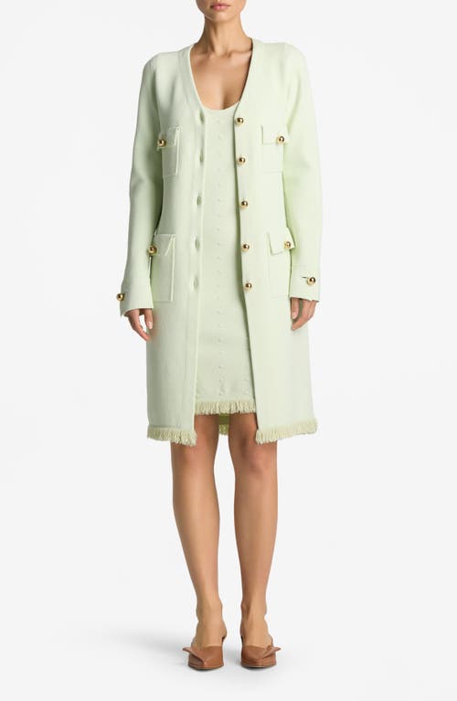 St. John Collection Two-Tone Stretch Piqué Knit Jacket Pale Lime/Optic White at Nordstrom,