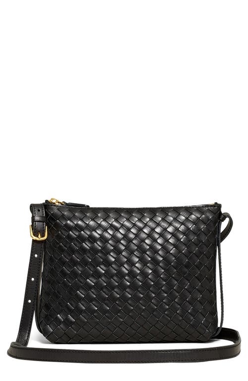 Woven Leather Crossbody Bag in True Black