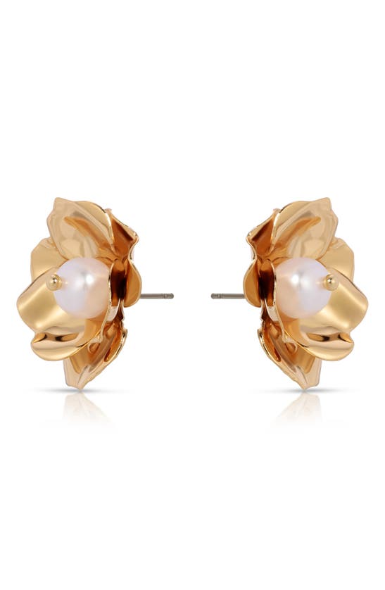 Shop Ettika Cultured Freshwater Pearl Flower Stud Earrings In Gold