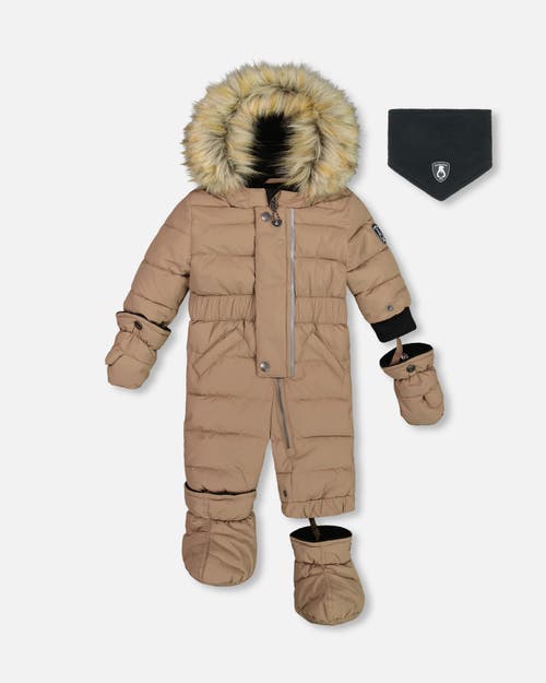 Shop Deux Par Deux Baby Unisex One Piece Baby Snowsuit Coffee In Pine Bark