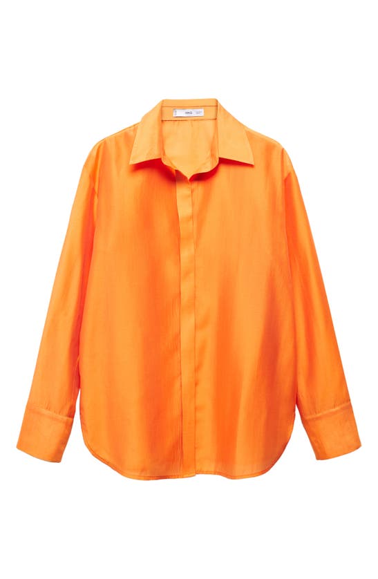 Shop Mango Concealed Button Shirt In Orange