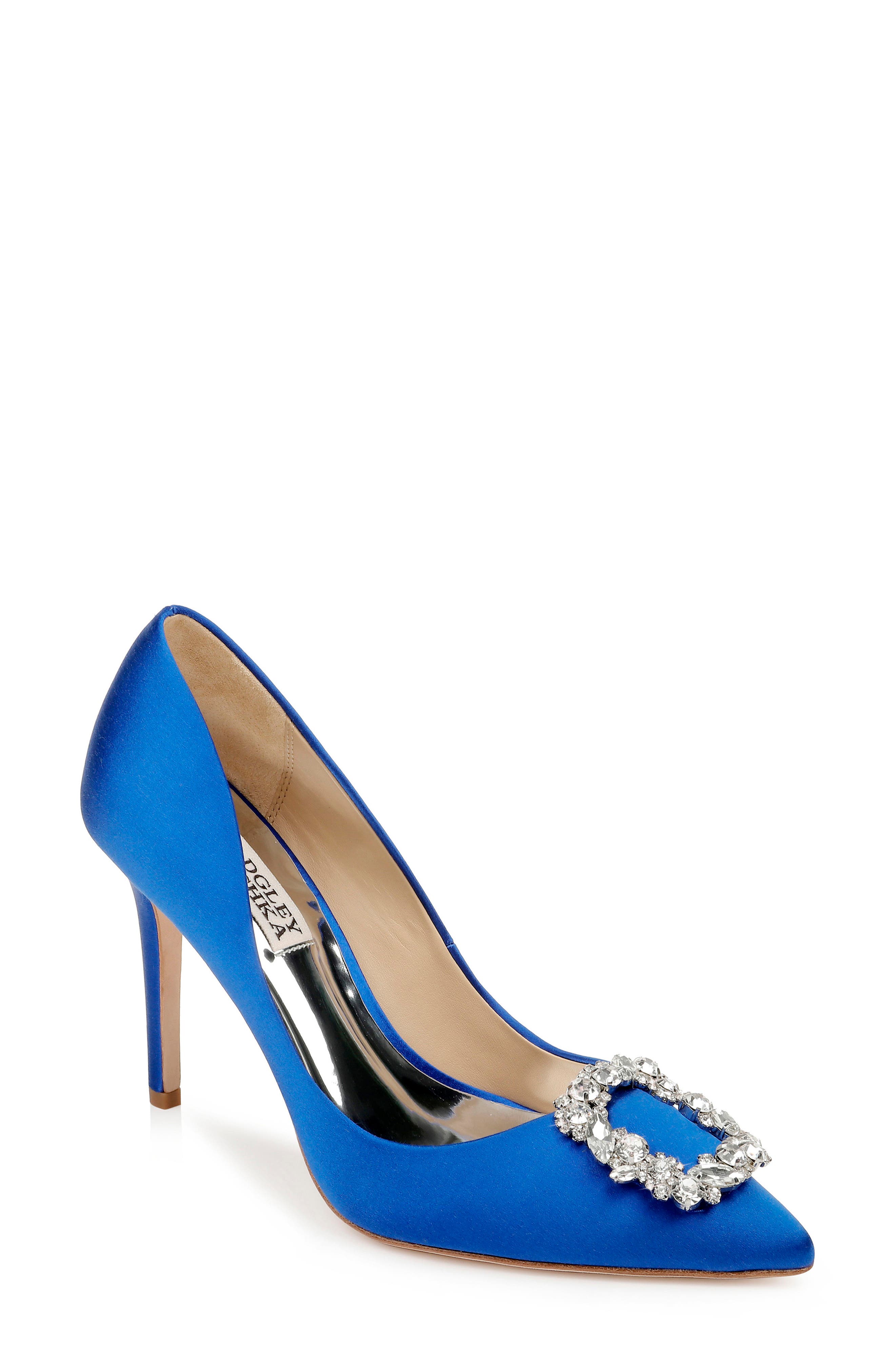 Badgley Mischka Collection Cher Crystal Embellished Pump in Electric Blue Satin