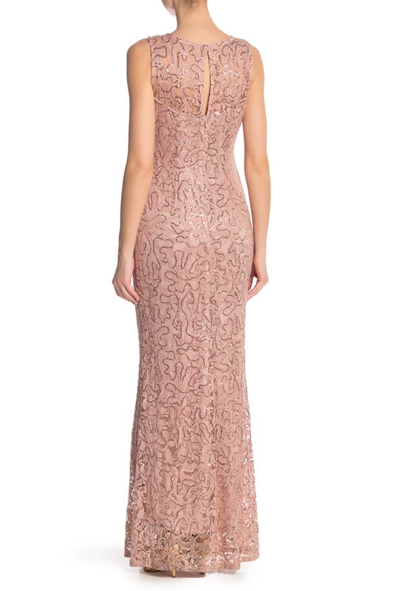 Shop Marina Sequin Illusion Lace Trumpet Gown In Blush
