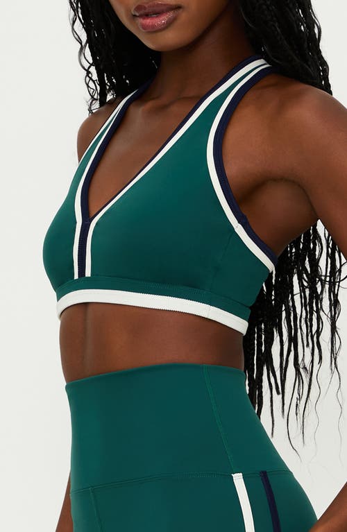 Shop Beach Riot Ida Colorblock Racerback Sports Bra In Pine Green