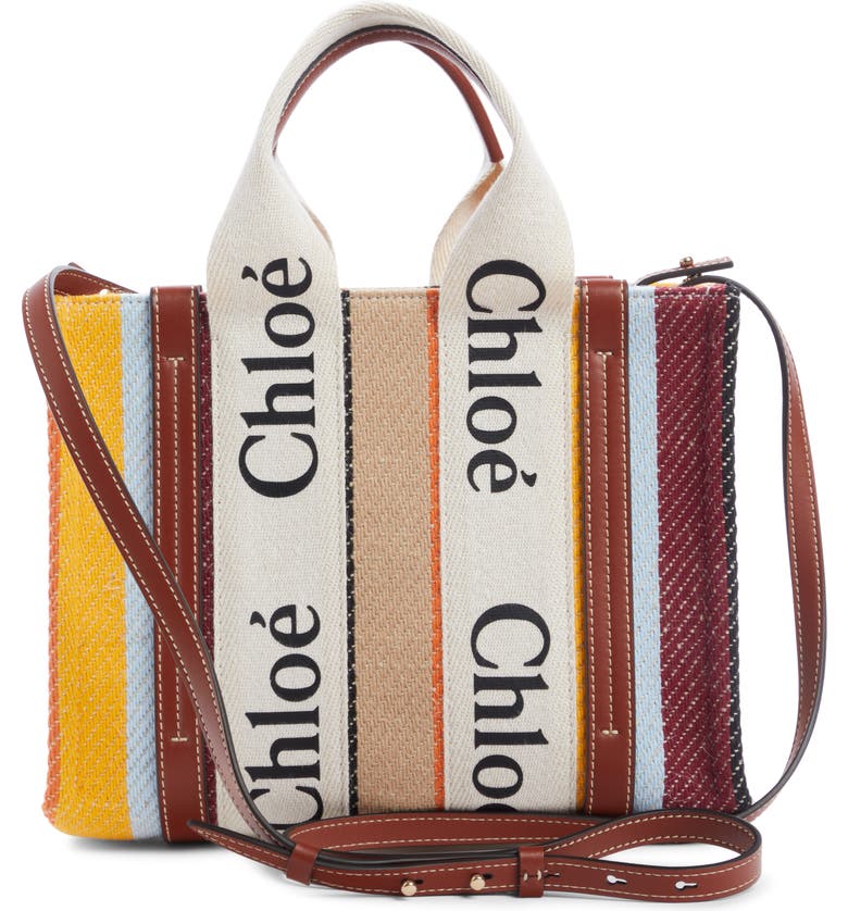 Chloé Woody Logo Strap Stripe Cotton Crossbody Bag | Nordstrom