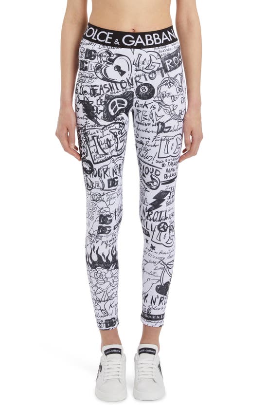 Dolce & Gabbana Logo Script-print Ankle Lycra Leggings In Ha4ce Dark Side Fdo Bco