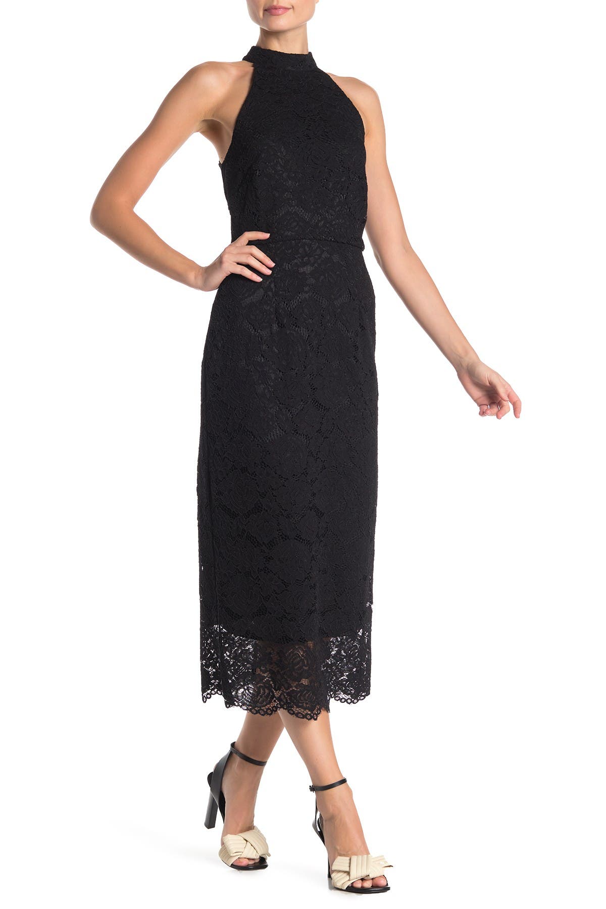 halter lace midi dress