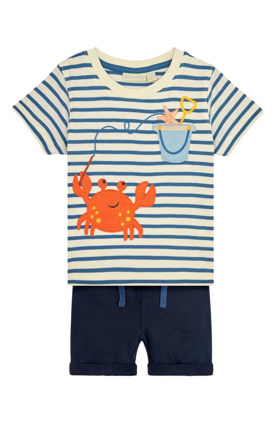 Jojo Maman Bébé Babies' Crab Appliqué T-shirt & Shorts Set In Blue/ Ecru