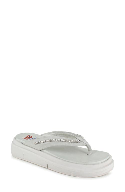 Kayra Crystal Flip Flop in Ice White Suede